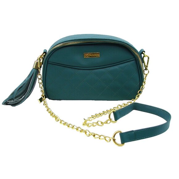 Joy & Iman Leather Quilted Jade Green Crossbody Shoulder Bag Gold Chain & Tassel - Picture 1 of 15